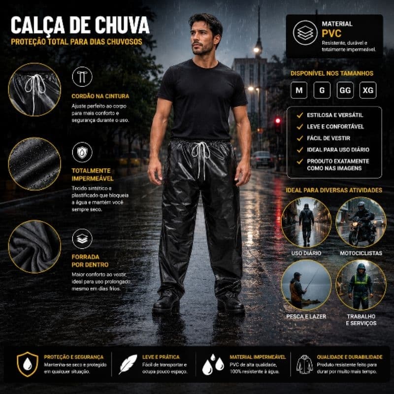 Calça Pvc Motoboy Motoqueiro Limpeza Lavagem Impermeável Com Cordão