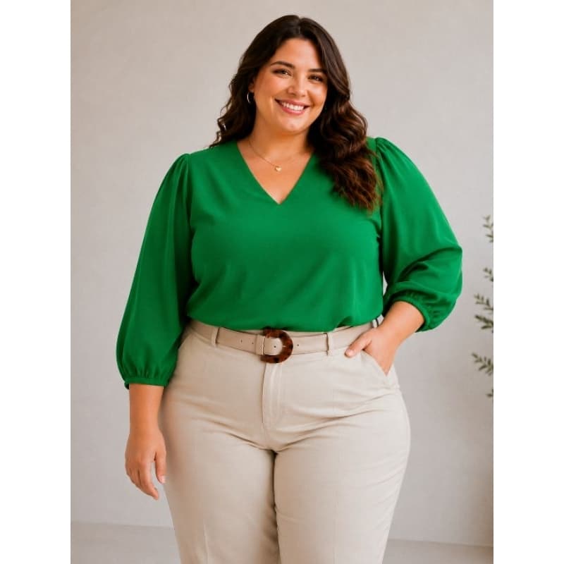 Blusa VERDE plus size manga 3/4 princesa