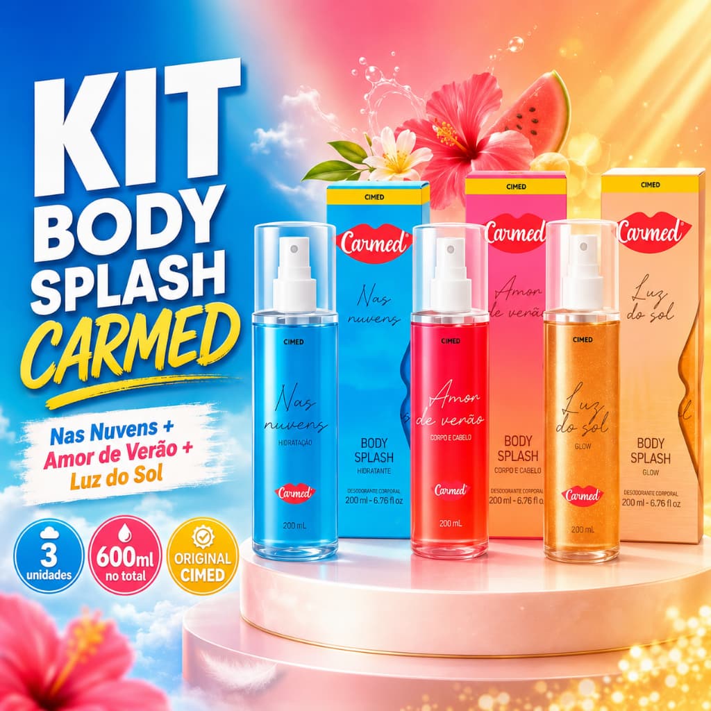 Kit 3 Body Splash Carmed Cimed 200ml Amor de Verão Luz do Sol Nas Nuvens Original Perfume Hidratante