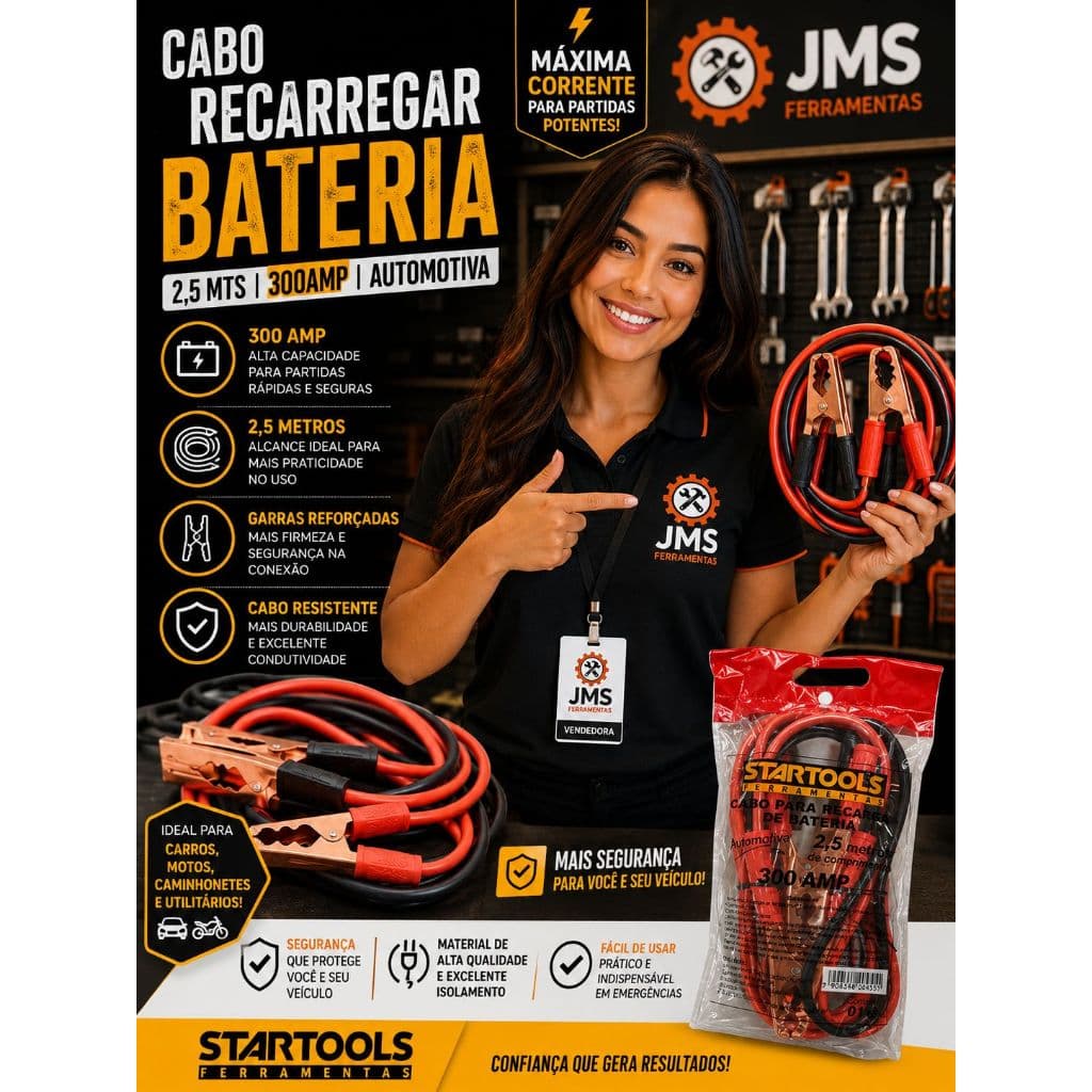 Cabo Chupeta Recarrega Bateria  2,5 Mts 300amp Automotiva - Startools