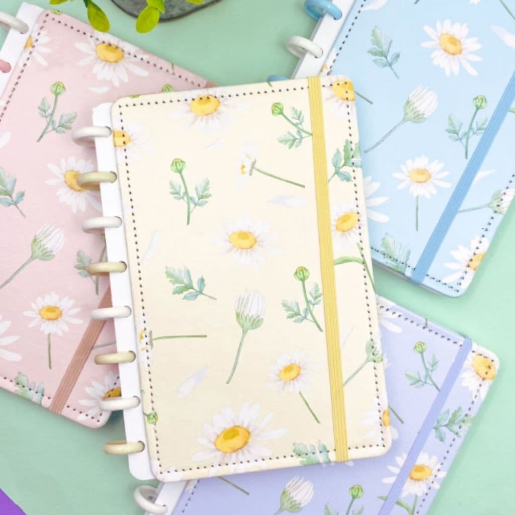 Caderno de Disco Agenda Margaridas Flores A5 80 Folhas Bloco de Notas Faculdade Escola Anotações