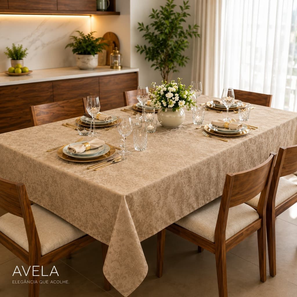Toalha de Mesa Jacquard Premium Luxuosa Retangular Elegante para Sala de Jantar