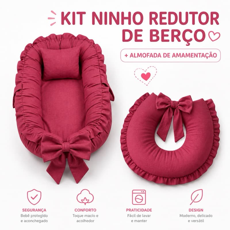 Ninho Redutor Berço Recém Nascido C/ Enchimento E Zíper + Amamentar