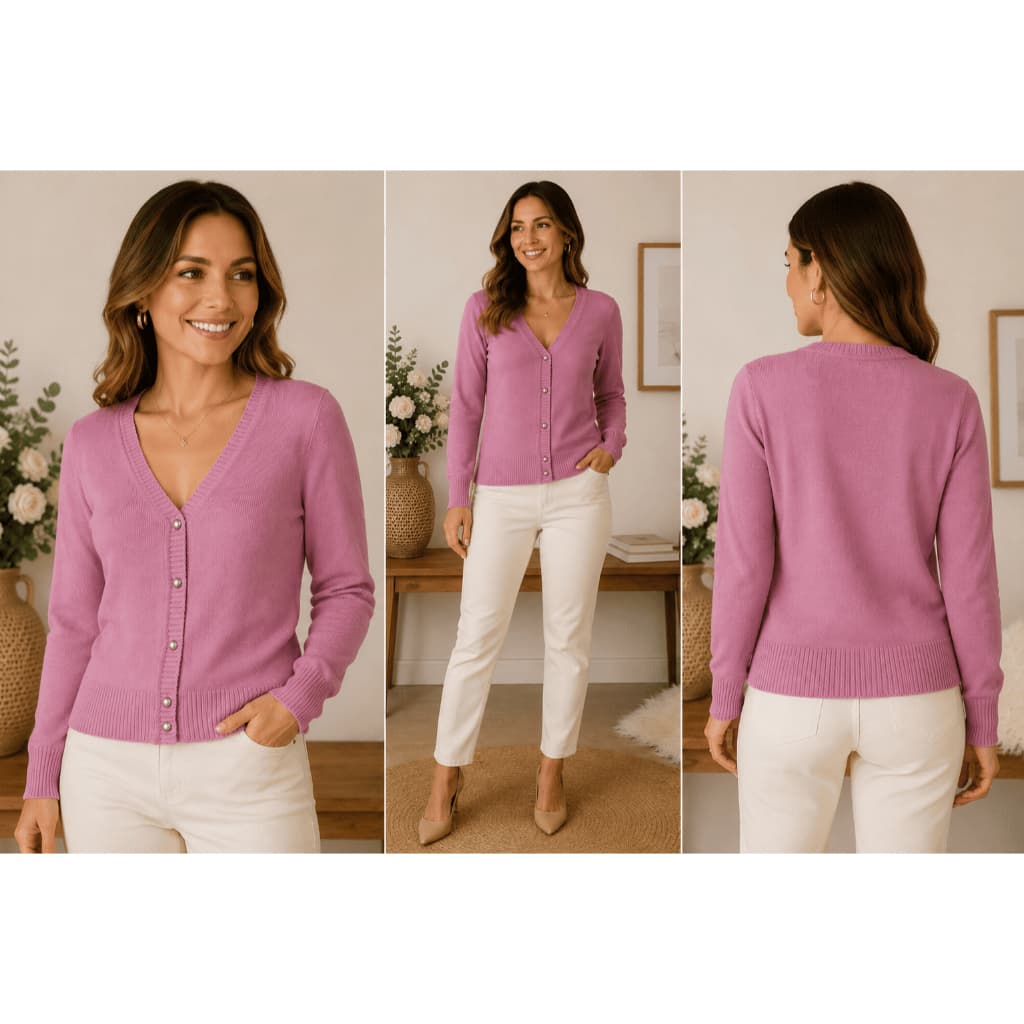 Cardigan Feminino Tricô Manga Longa com Botões Decote V Casaquinho Feminino Elegante Casual