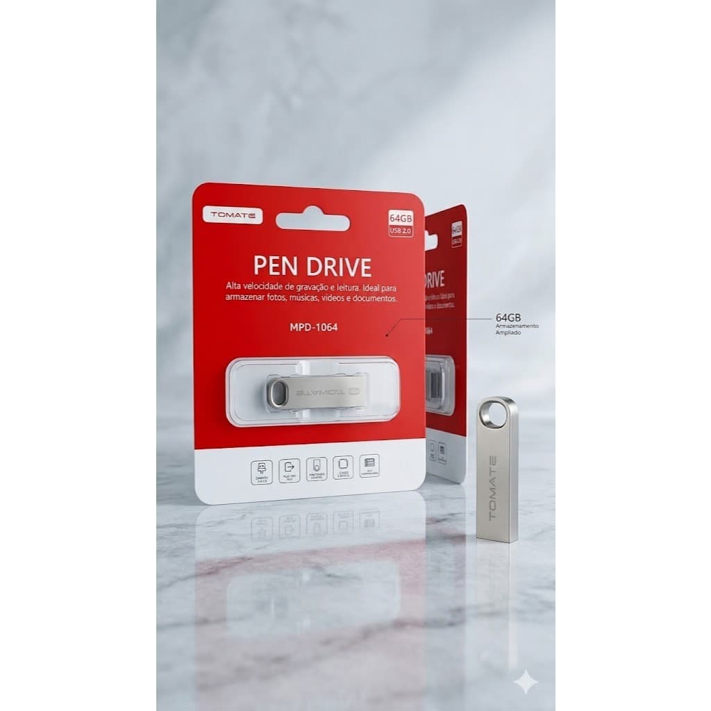 Pen Drive Tomate 64GB Original Pendrive Metálico Resistente