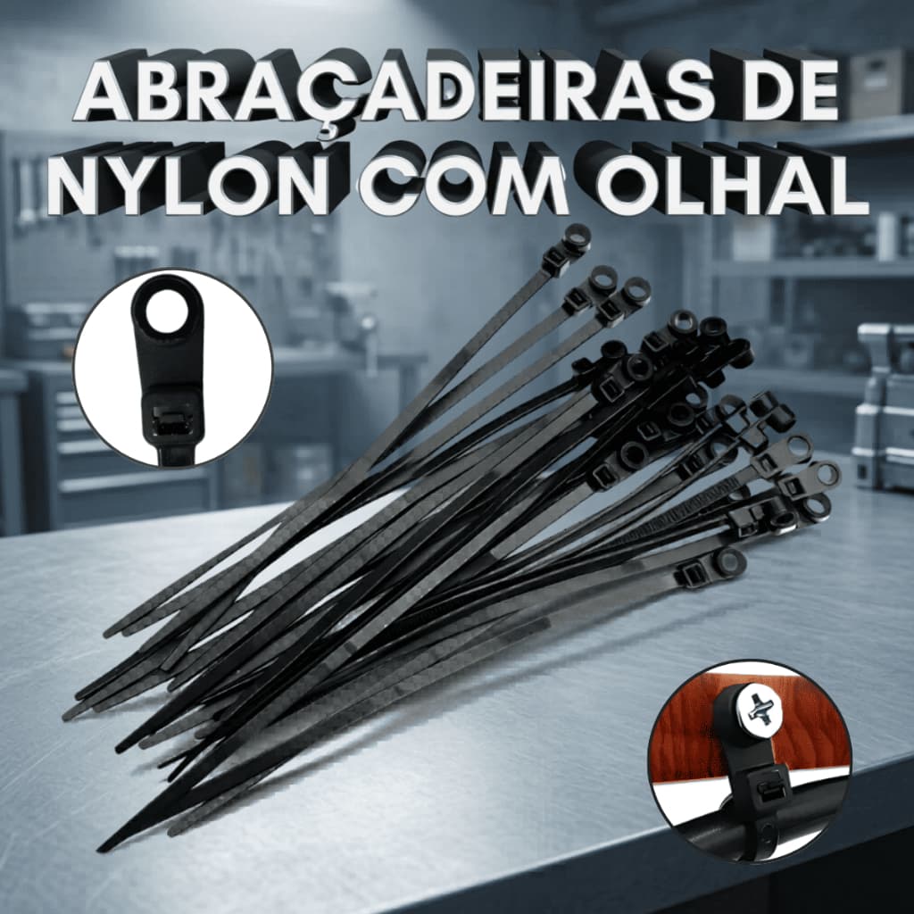 Kits Abraçadeiras Nylon Enforca Gato Preta 3,6x150 ou 4,8x200mm Com Olhal Plásticas Presilhas Cintas