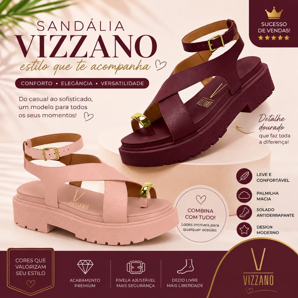 Sandália Vizzano Feminina Tratorada Flatform Lançamento Dedo Ring Toe