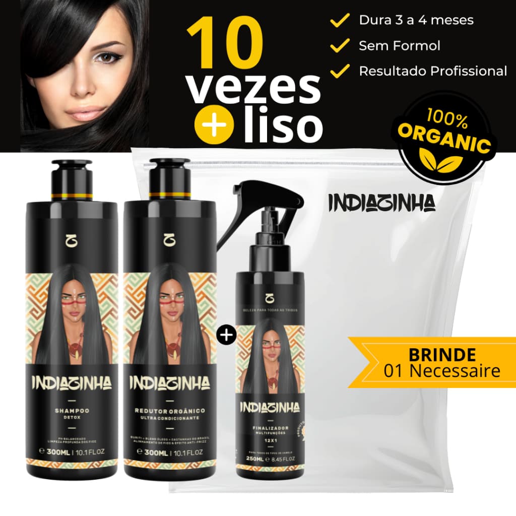 Kit Escova Progressiva Orgânica Indiazinha Sem Cheiro Não Arde Liso Extremo 2x300ml + Finalizador 250ml
