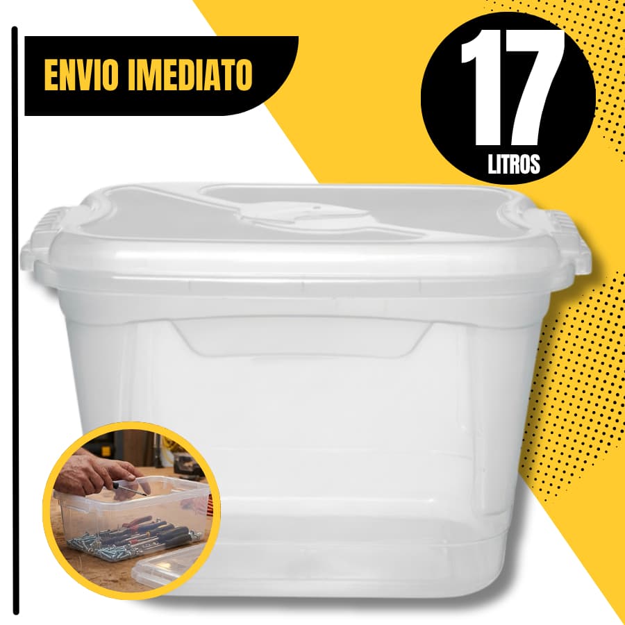 Caixa Retangular 17 Litros Transparente Com Trava Para Transporte