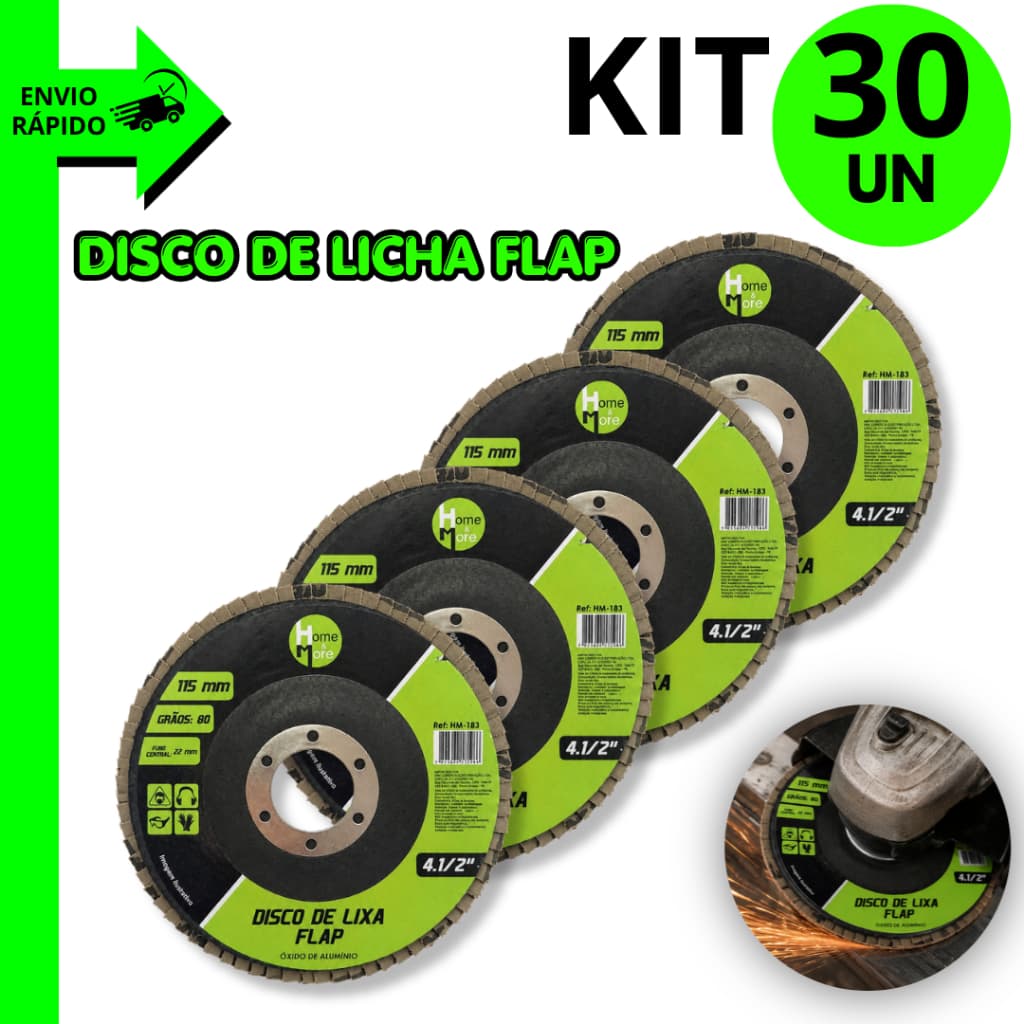Kit 30/25/20/15 Unidades Disco Lixa Flap 115mm Grão 80 Alta Durabilidade Desbaste Acabamento Metal
