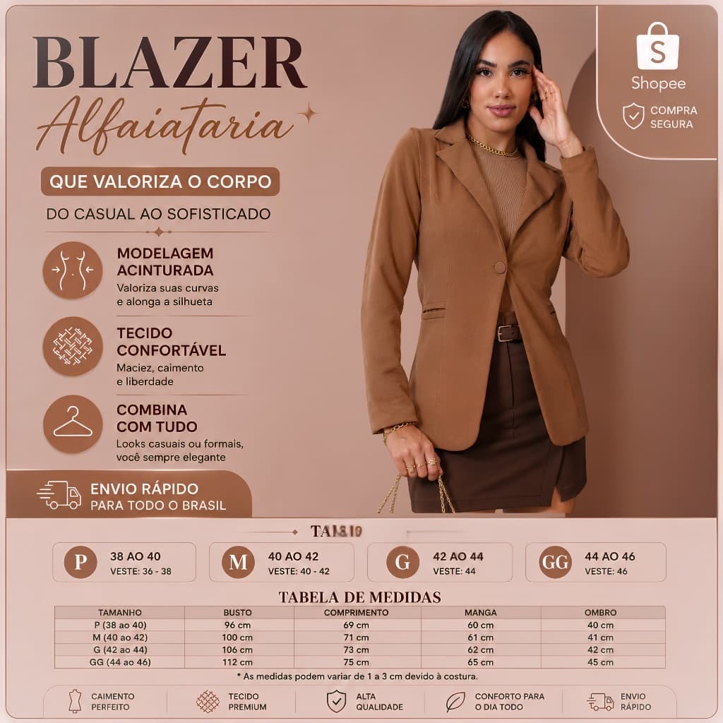 Blazer Max Feminina Longo Alfaiataria Social Manga Longo Com forro e botão