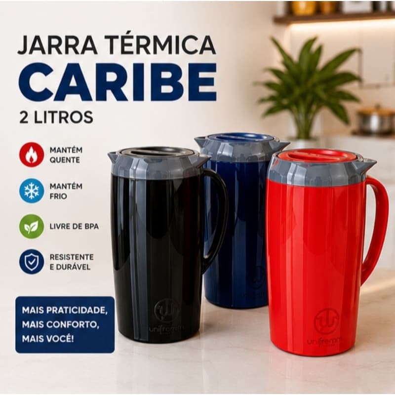 Jarra Térmica Caribe 2L | Conserva Bebidas Quentes e Geladas por Mais Tempo | Design Moderno