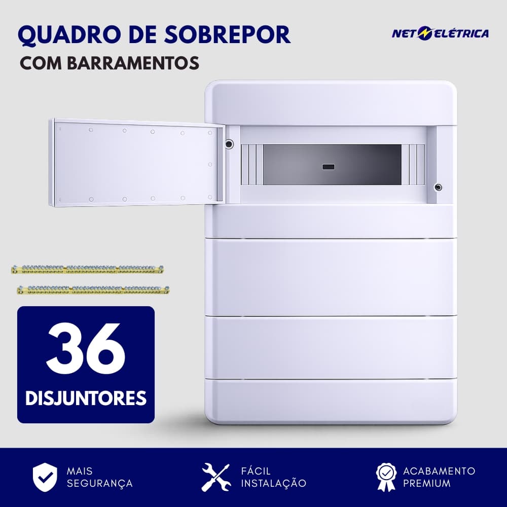 Quadro de distribuição elétrica com Barramento 36 disjuntores Sobrepor Force Line