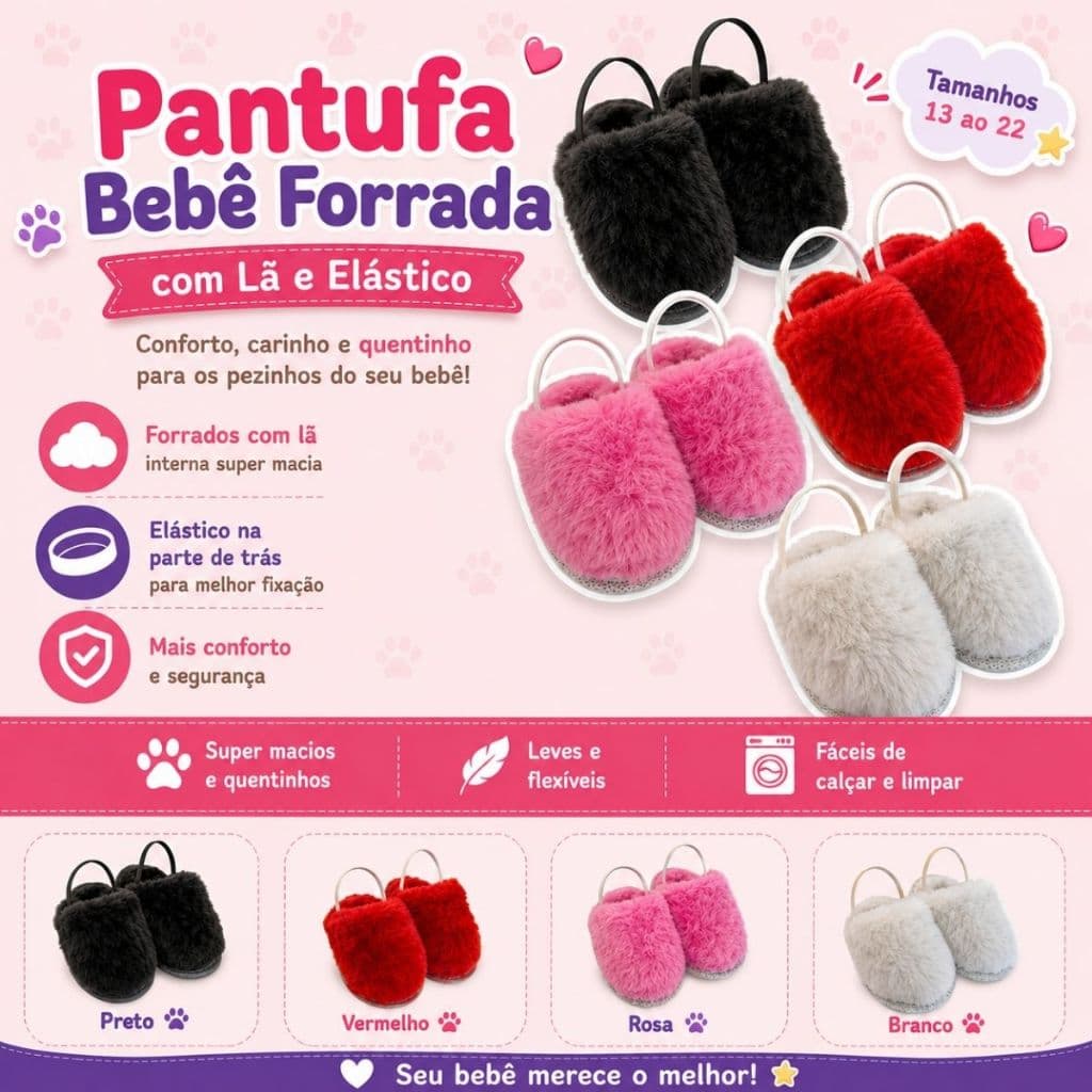 Pantufa Chinelo Bebê Soft Confort com Elástico e Antiderrapante Luxo