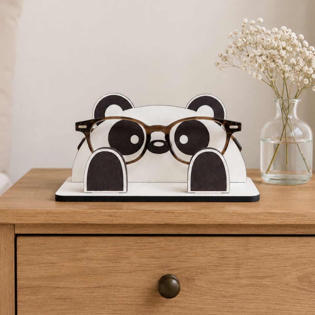 Porta Óculos Panda Animais MDF Organizador Suporte para Óculos Grau Solar Infantil Decorativo Mesa