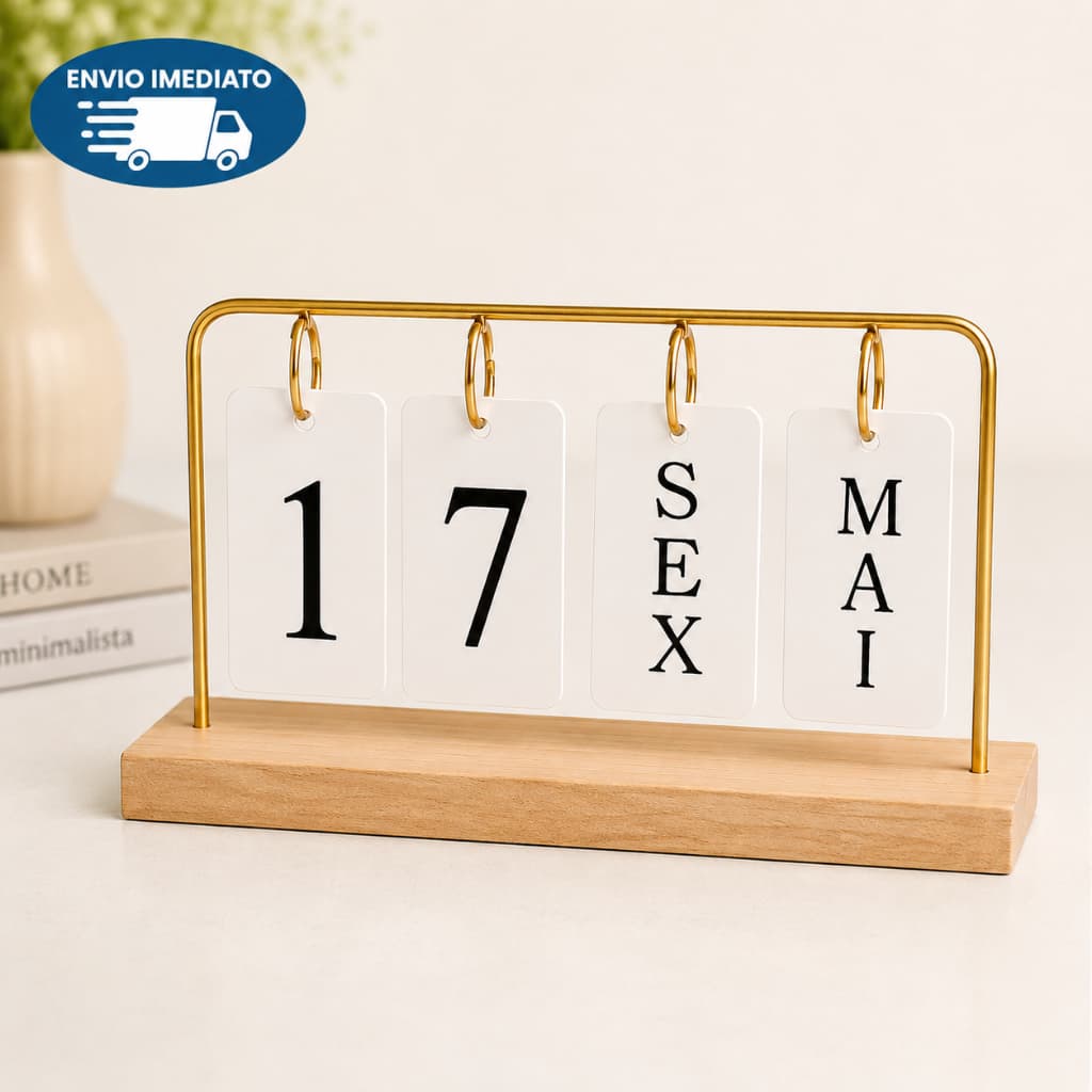 Calendário de Mesa Permanente Luxo Plaquinhas Decorativas com Base de Madeira  Estrutura Dourada Preta