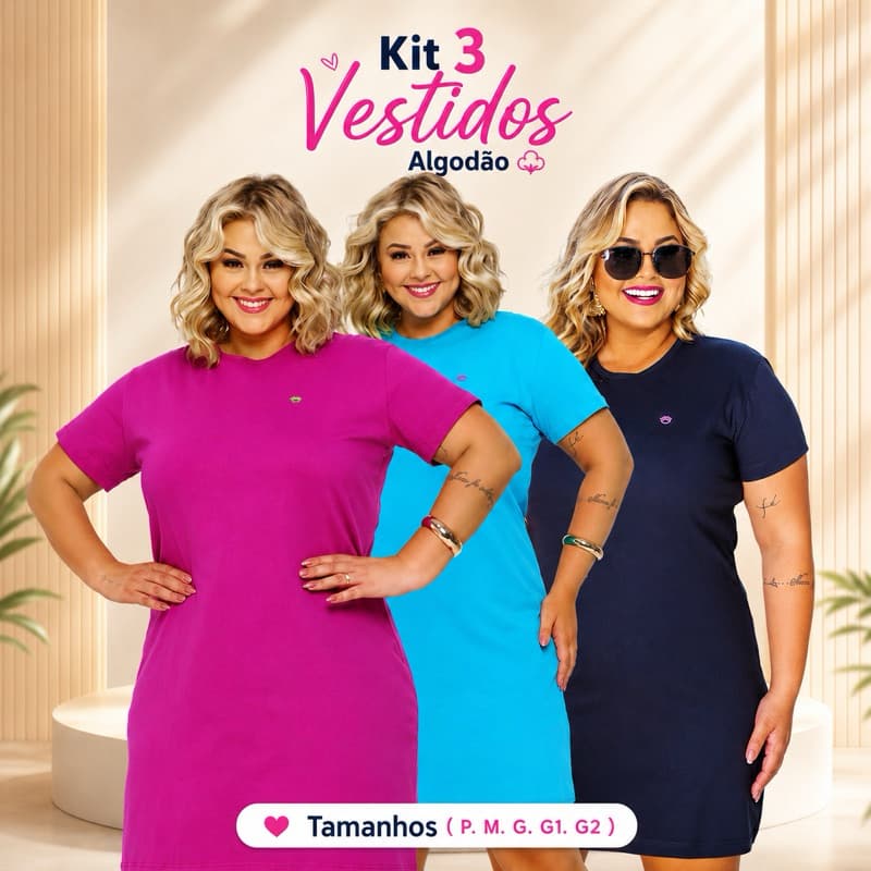 Kit 3 Camisão Feminino Vestido Básico Vestido Confortável Moda Evangélica