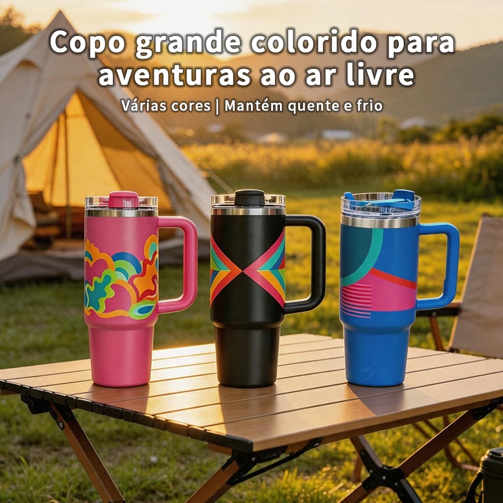 Copo Térmico com Alça Tampa Anti Vazamento Aço Inox Mantém Quente e Frio para Academia Trabalho