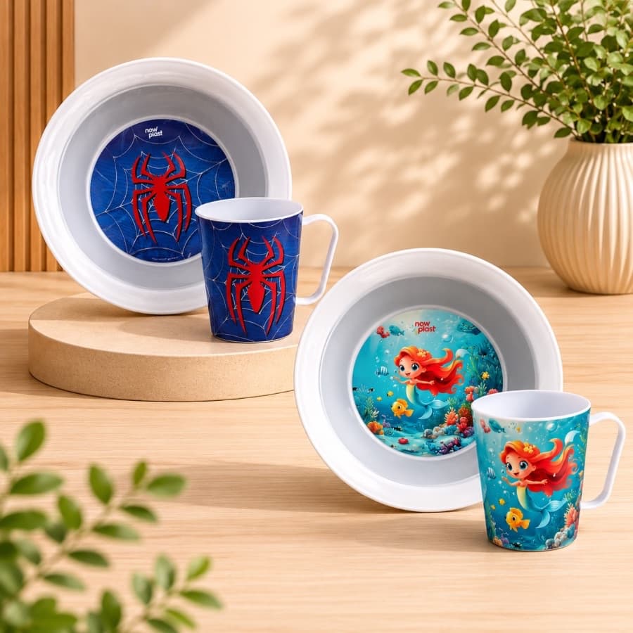 Kit Infantil Prato E Caneca Personagens Menino E Menina Refeição Divertida Presente Crianças
