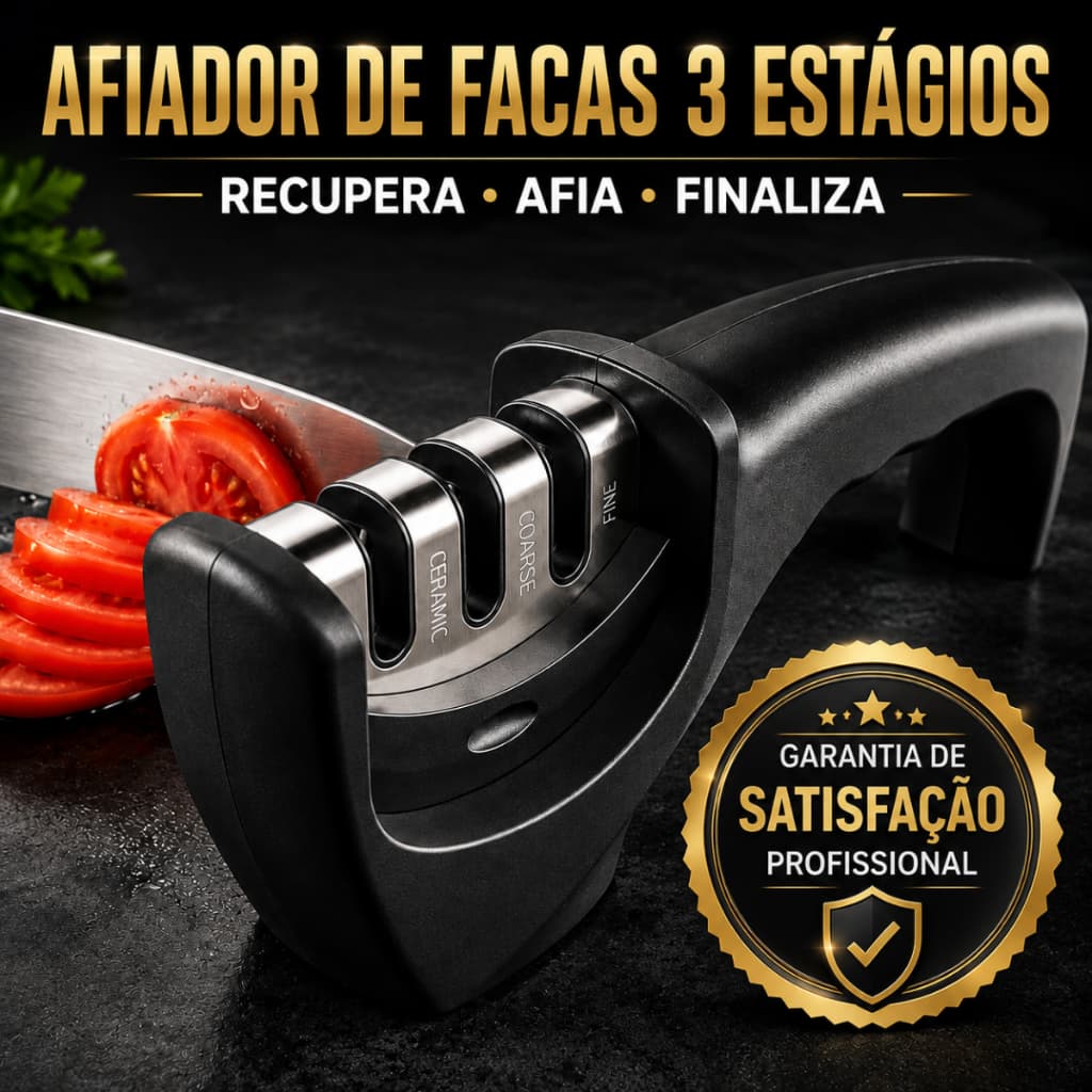 Afiador de Facas 3 Estágios Profissional Manual Amolador de Facas Cozinha Duravel