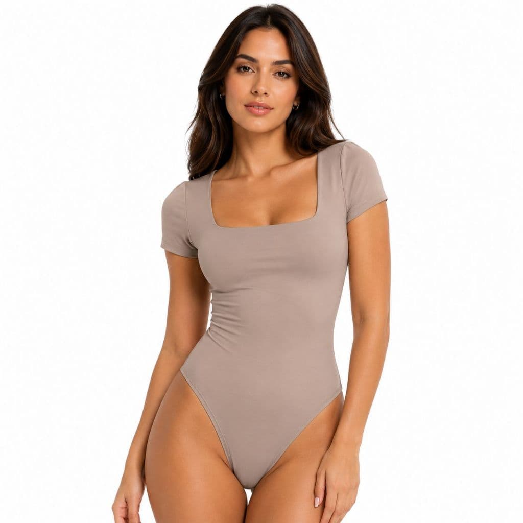 Body Feminino Decote Quadrado Com Forro Duplo Canelado Modelador Elegante