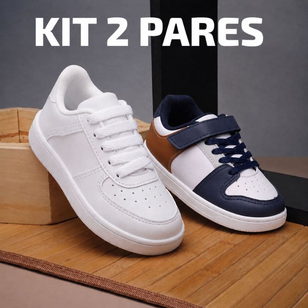 Kit 2 Pares Tênis Infantil Flat Sintético Macio Fácil De Limpar Dia A Dia E Uso Escolar