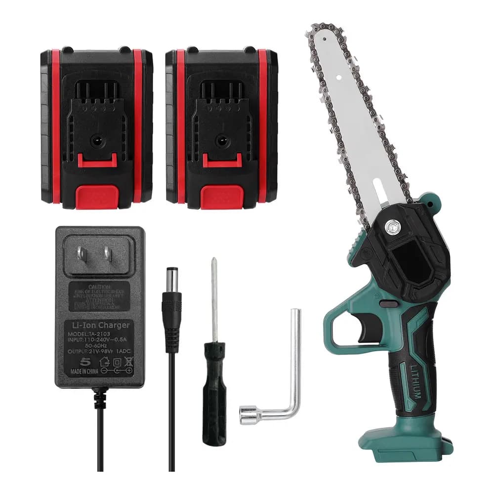 Mini Motosserra de Poda Elétrica Portátil Sem Fio com 2 Baterias 21V Bivolt
