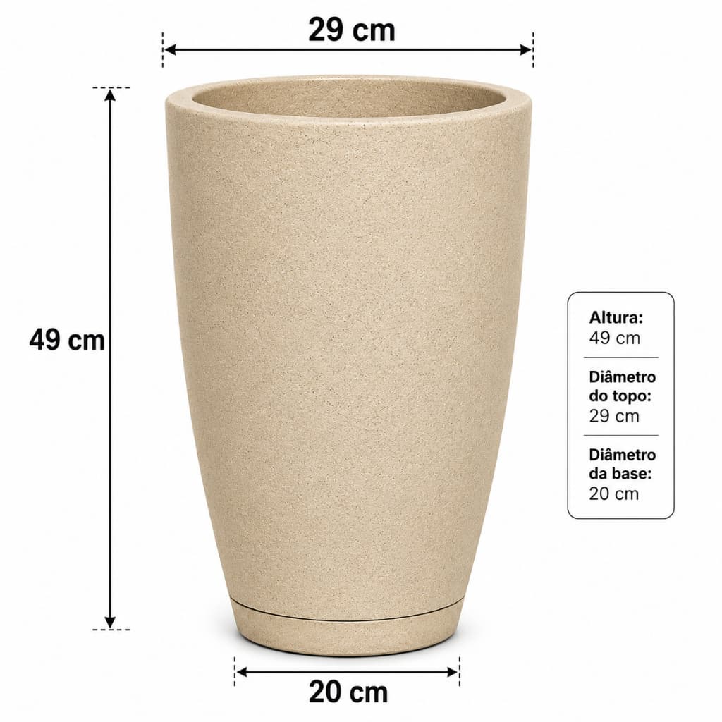 Vaso Luxo grande para planta, Coluna Cone Bojo Polido nº2 com prato coletor