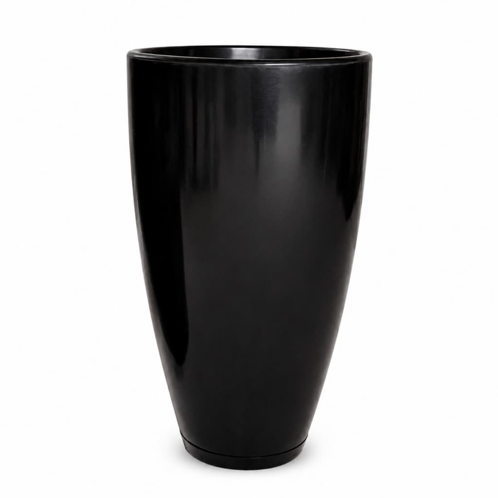 Vaso Luxo grande para planta, Coluna Cone Bojo Polido nº2 com prato coletor 49x29 cm
