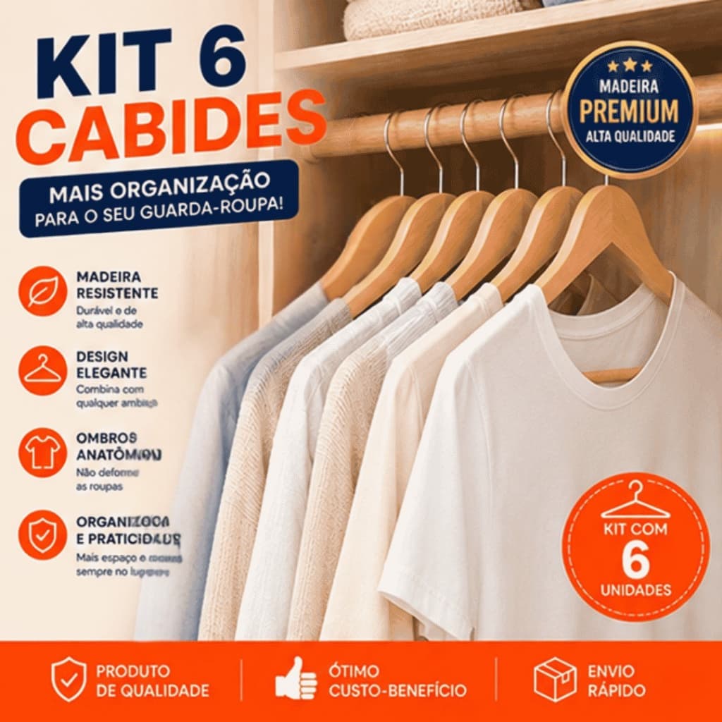 Kit 6/9/12 Unidades Cabides De Madeira com Verniz Durabilidade e um toque de sofisticação.