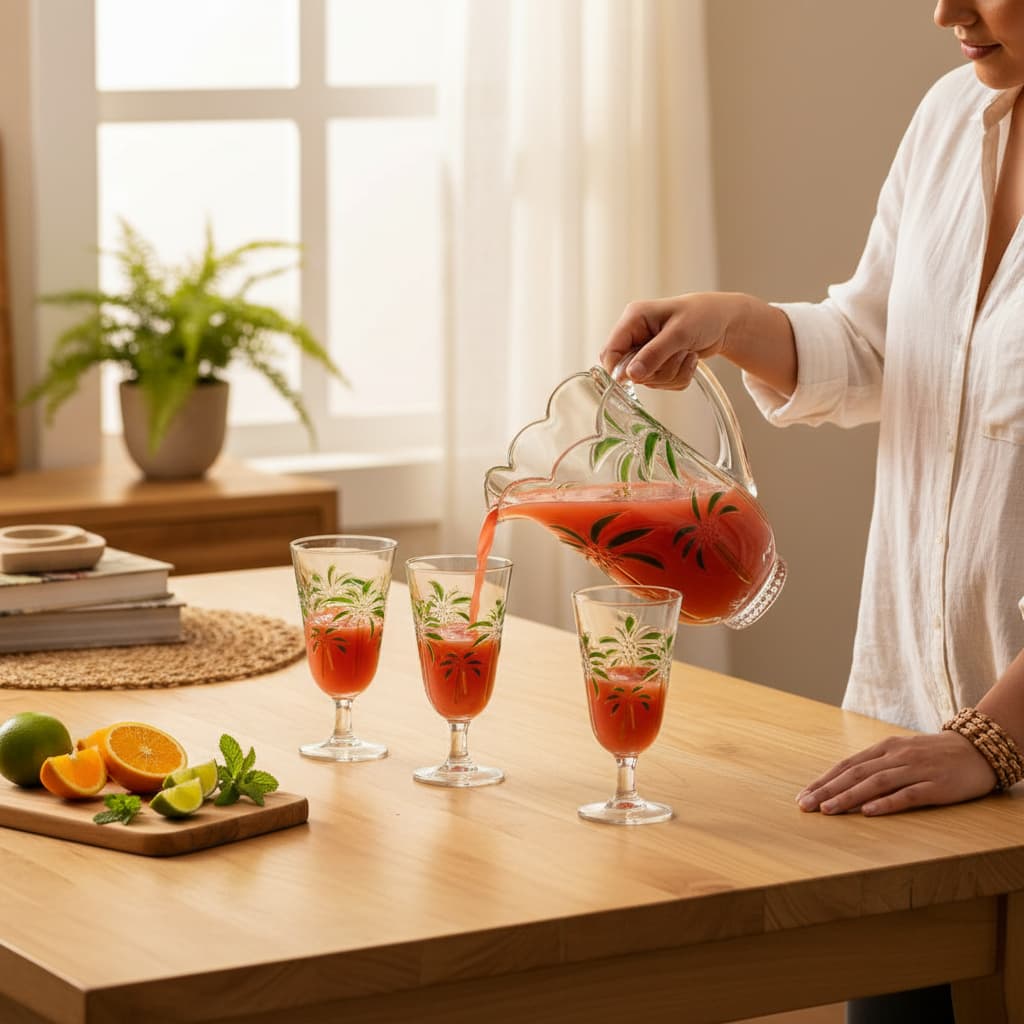 Conjunto Taças Cristal Paleta 6 Unidades Jarra Vidro 1500ml Elegancia Resistente suco água