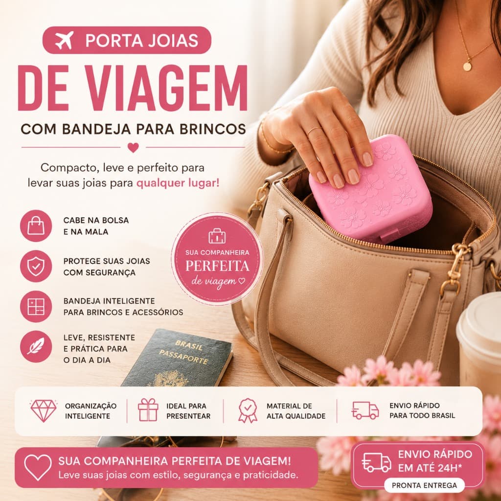 Porta Joias De Viagem Compacto Organizador Com Bandeja Para Brincos