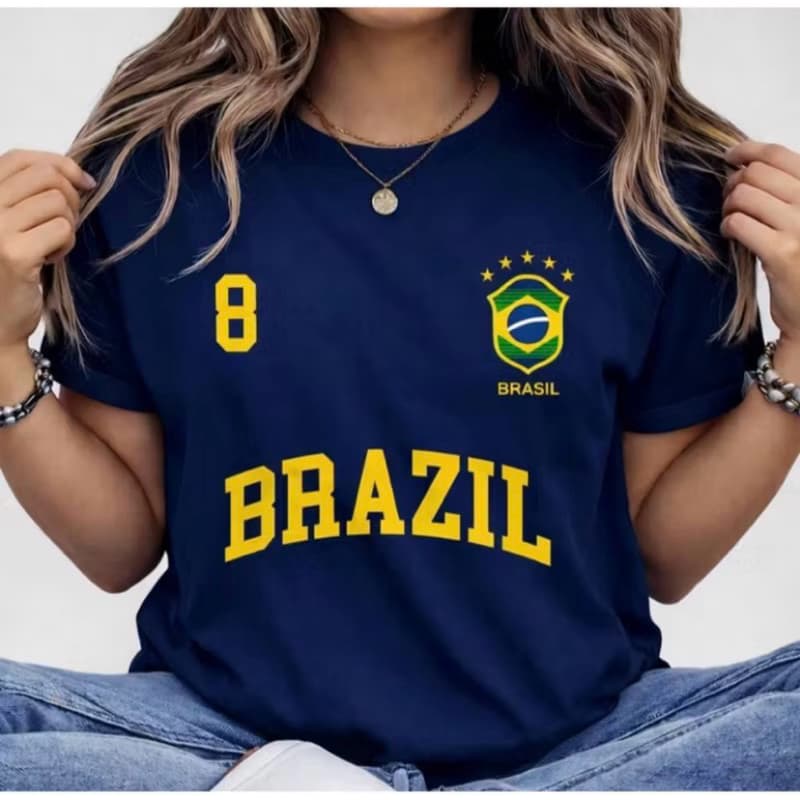 Blusa Feminina Brasil Hexa T-shirt Verão Manga Curta Algodão