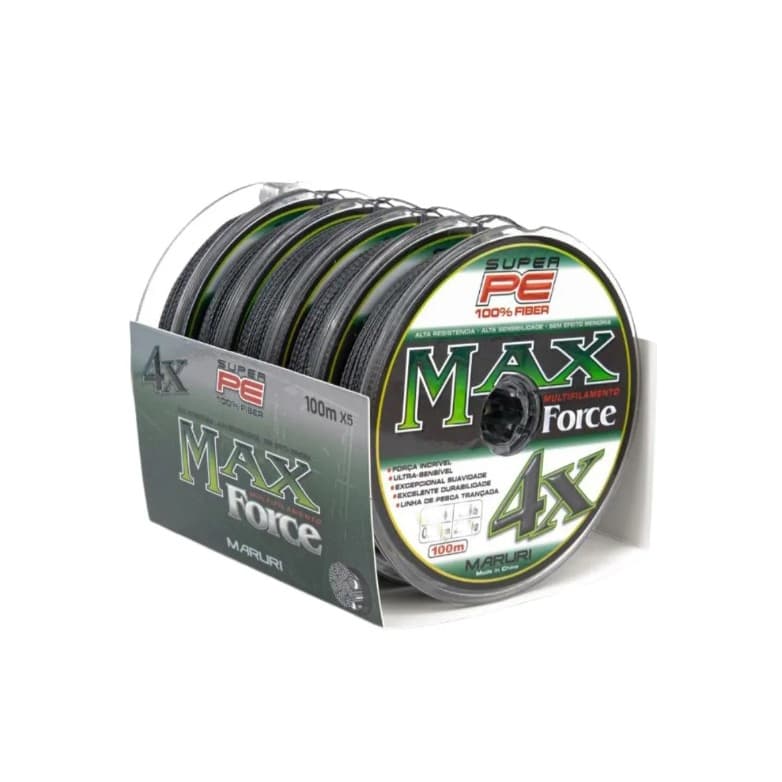 Kit C/5 Rolos de Linha Multifilamento Max Force 4x Super PE 0,20 mm 25 Lb Cinza Total 500 metros