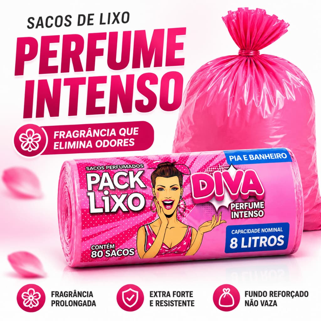 Sacos Lixo Perfumado 8 Litros 80 Unidades Extra Forte Fundo Reforçado Pia Banheiro Cosinha