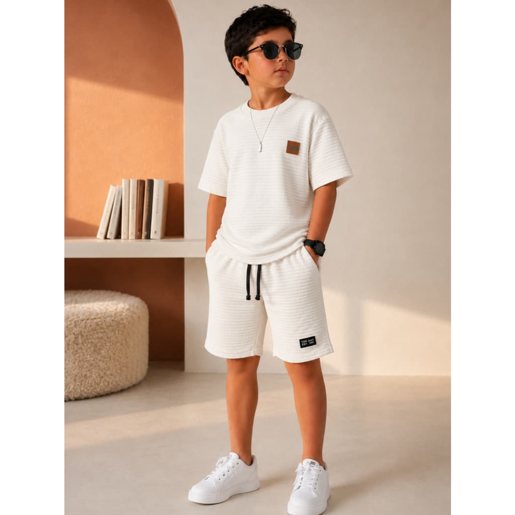 Conjunto Infantil de Malha Menino Juvenil Camisa e Bermuda Estiloso Bloguerinho