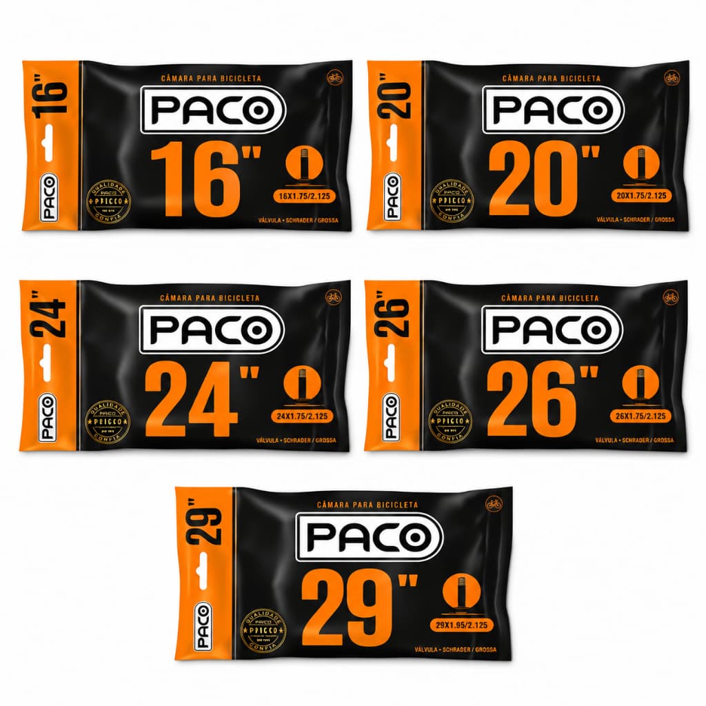 Câmara De Ar Paco Para Bicicleta Aro 16 20 24 26 29 Bico Grosso Uma Unidade Vários Tamanhos