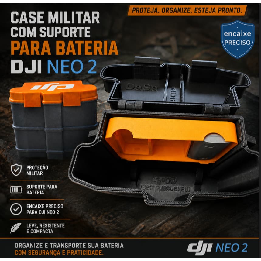 Case MILITAR Rígida DJI Neo 2 e 1 Maleta Compacta Anti-Impacto - Encaixes Precisos - Proteção Total + Suporte de Bateria