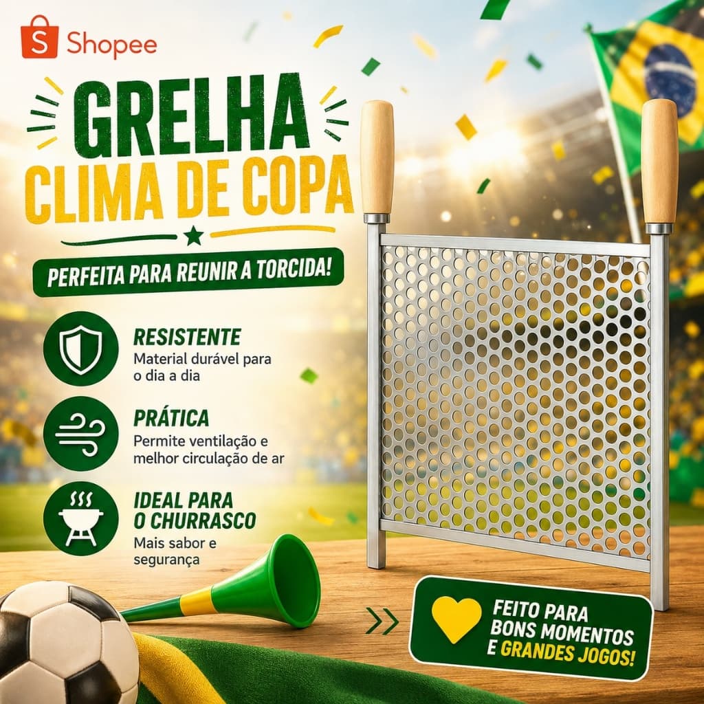Grelha Churrasco Grande Tela Moeda 50x50cm Alças De Madeira