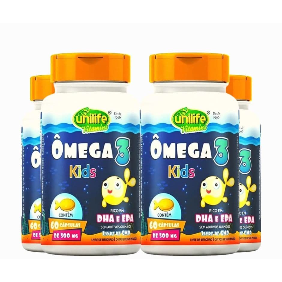 4x Omega 3 Kids 500Mg Sem Sabor 60 Capsulas - Unilife