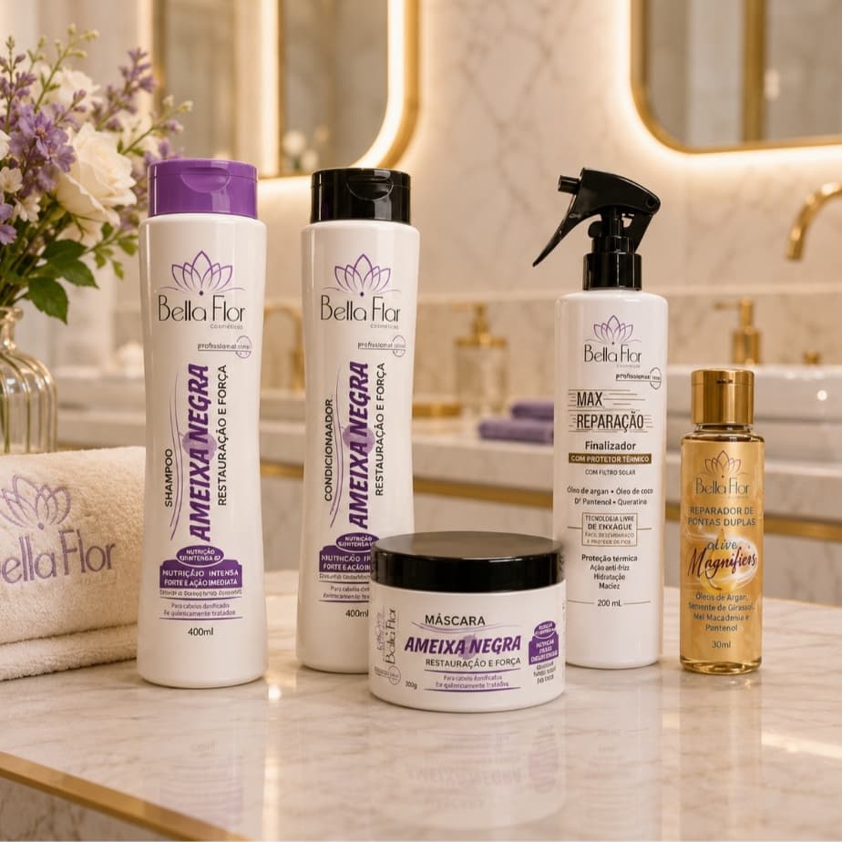 Kit Ameixa Negra + Max Reparação + Reparador de Pontas Duplas Bella Flor Hidratação Reparação Profissional