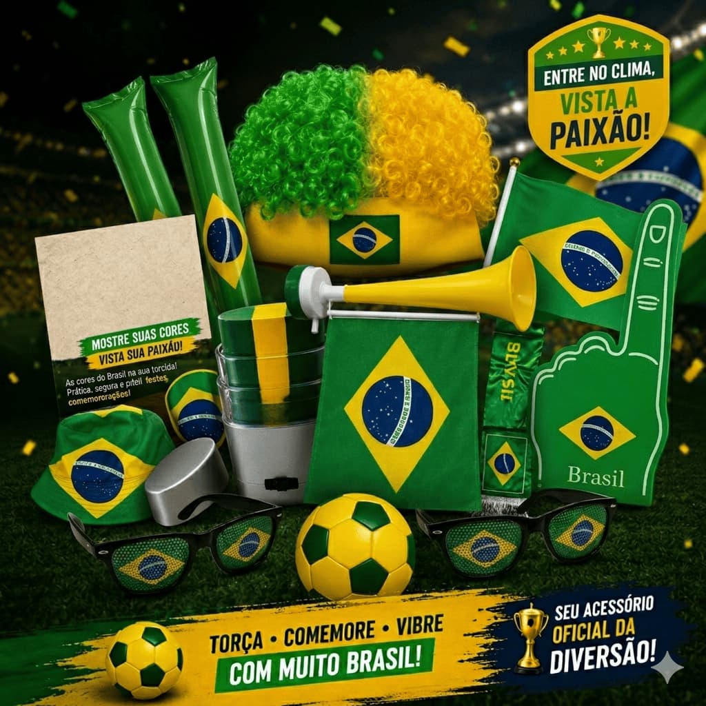 Combo acessórios para torcedor Brasil – Entre no Clima da Torcida Brasileira!