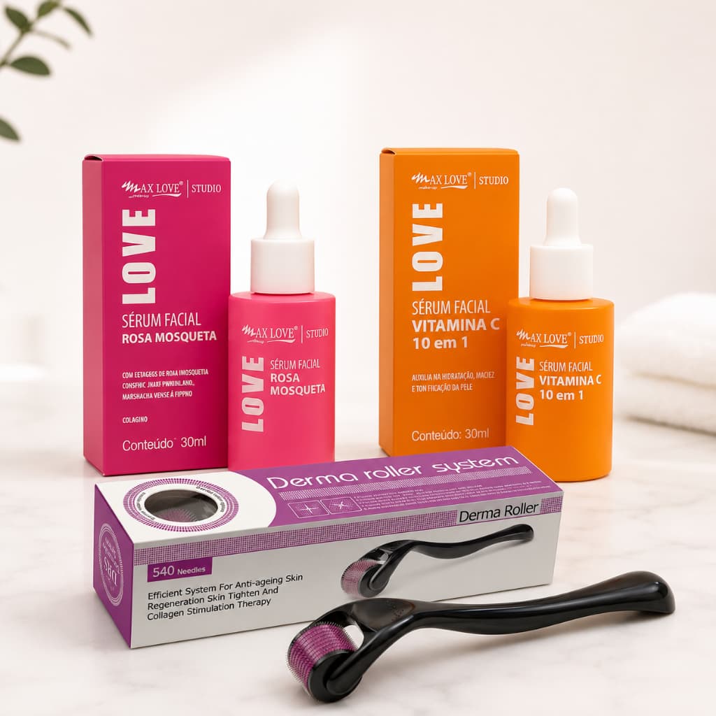 Kit Para Melasma Clareador De Manchas Vitamina C Rosa Mosqueta Dermaroller Pele Uniforme Anti Marcas