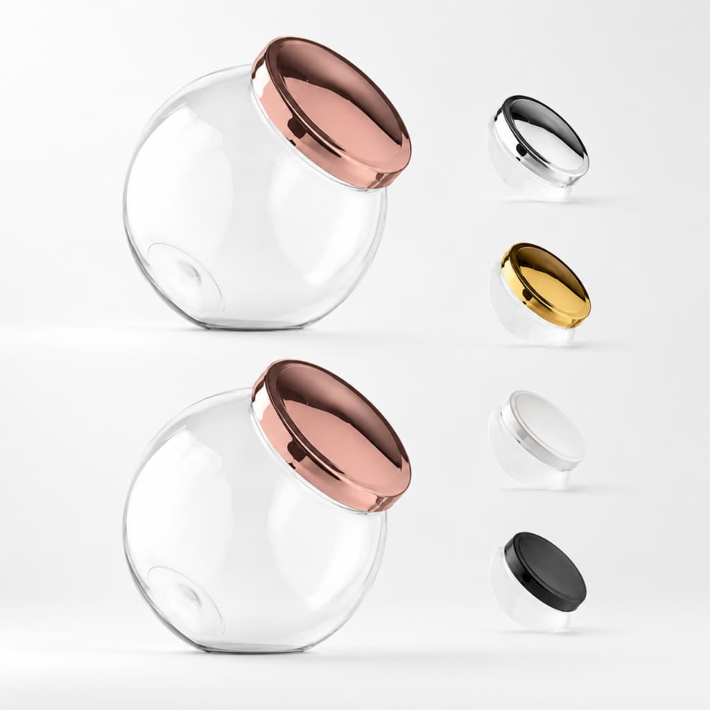 Kit 2 Baleiro Plástico Cristal 1200ml com Tampa de Rosca Metalizada Dourado Rose Gold ou Prata