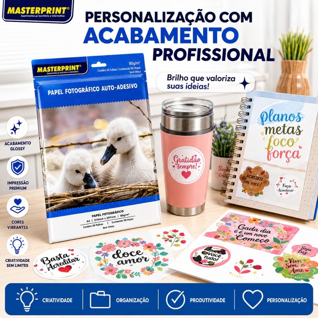 Papel Foto Adesivo A4 80G Glossy Foto HD À Prova D’Água 50 Folhas Ultra Brilho