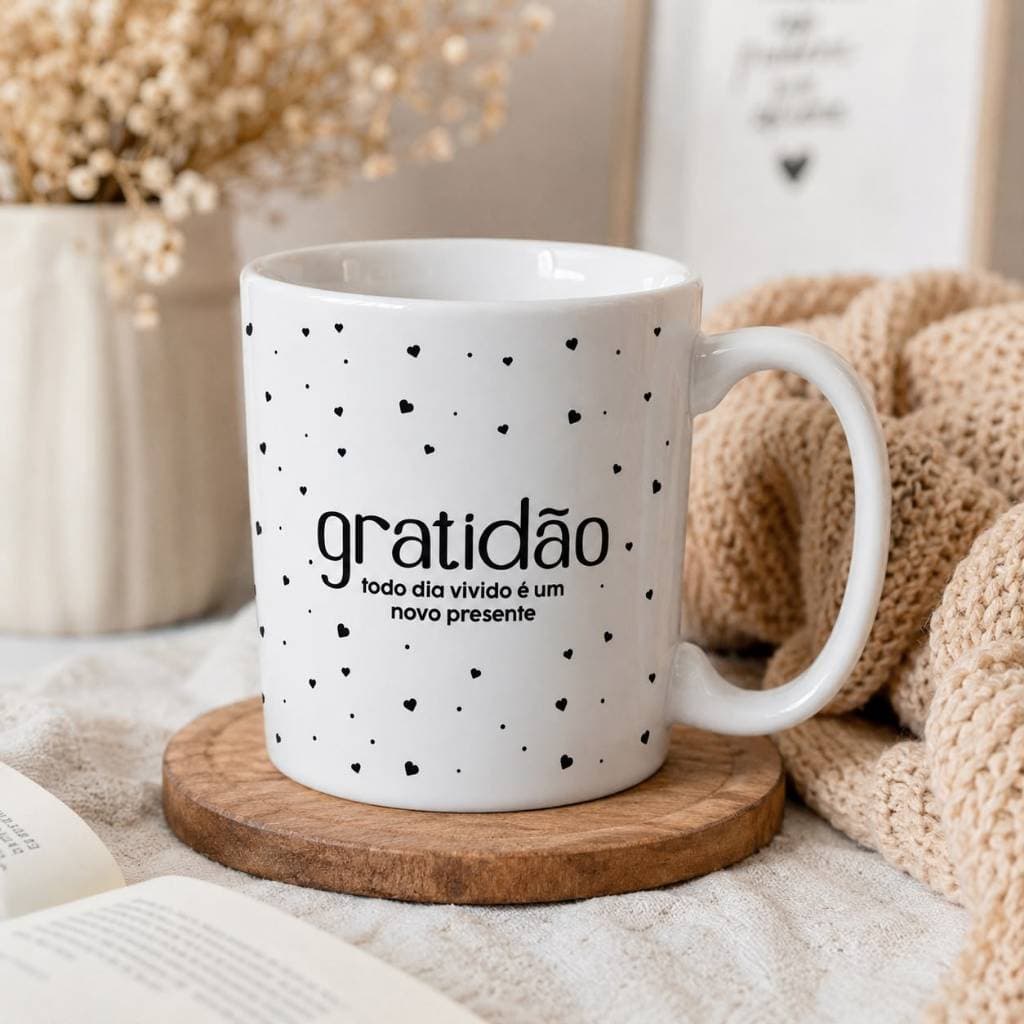 Kit Jogo De Caneca Grande De 310ml Para Café Chá Leita Xicara De Porcelana Decorada Gratidão