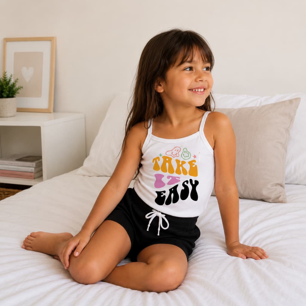 Pijama Feminino Baby Doll Infantil Frase Take Shorts Preto
