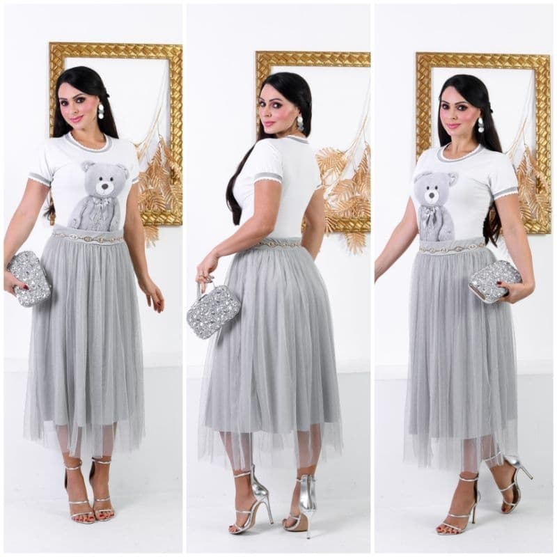 Saia Tule com Glitter Moda Evangélica Feminina Linda Maravilhosa Luxo Premium Tendência 2026 Para Congressos e Eventos.