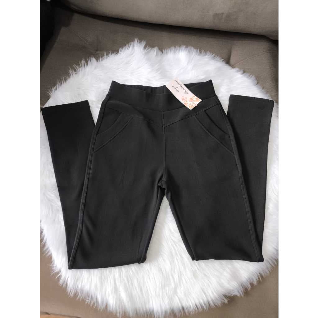 Calça Feminina Flanelada Cintura Alta Com Bolsos Quentinha Confortável -Cod; B02(A)