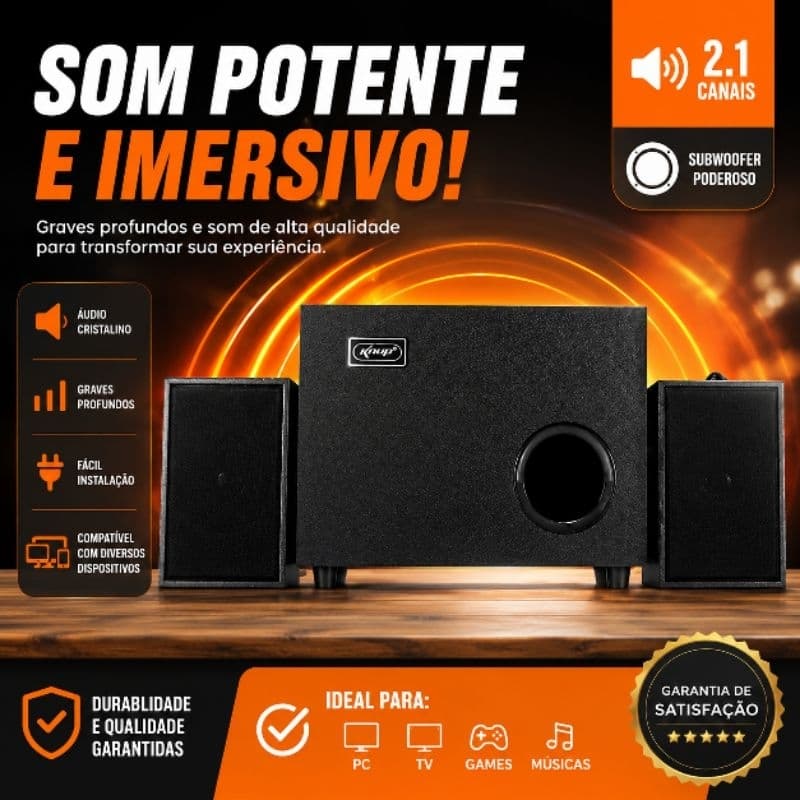 Caixa De Som Subwoofer 2.1 25W RMS Pc KP-RO809